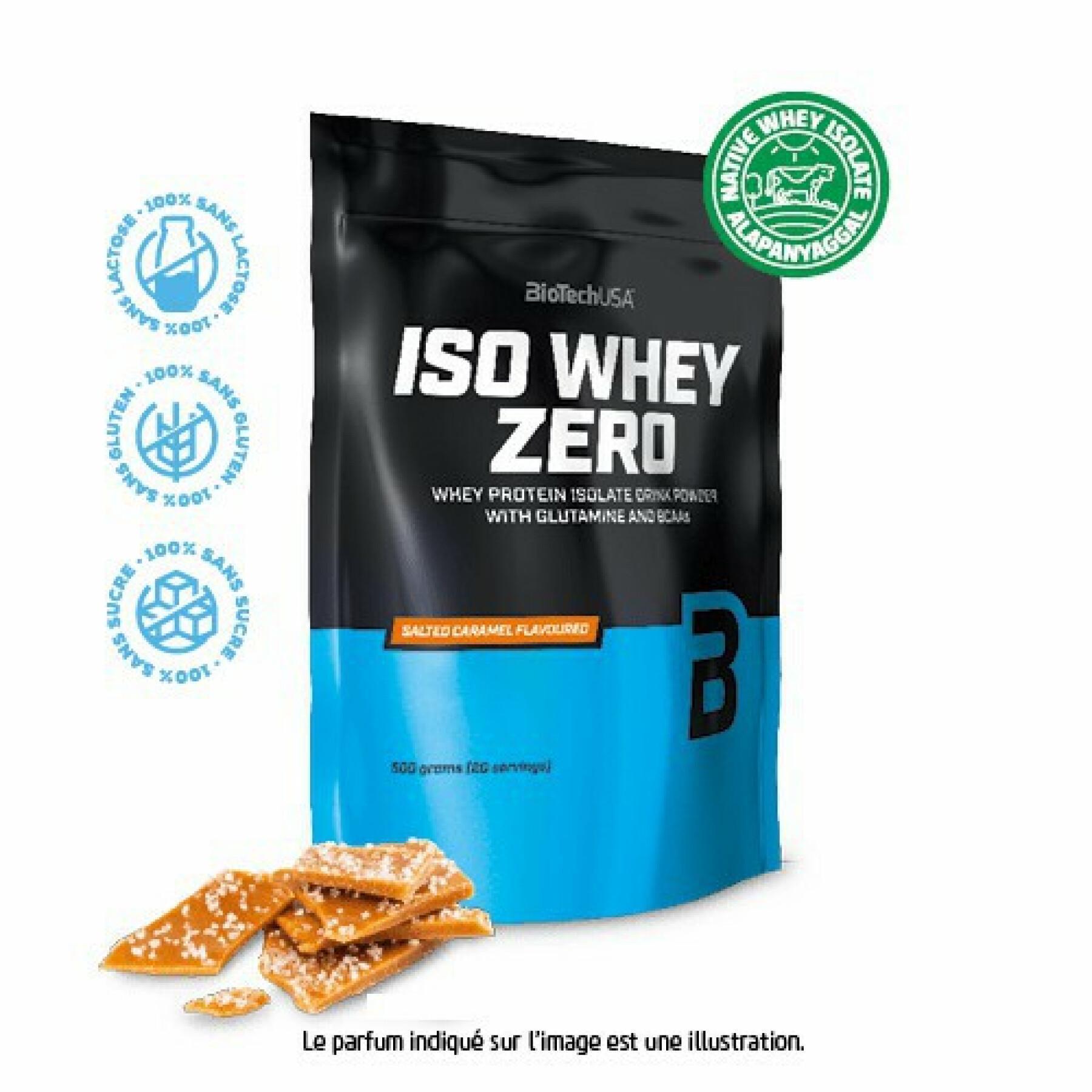 Paquete de 10 bolsas de proteínas Biotech USA iso whey zero lactose free - Caramel salé - 500g