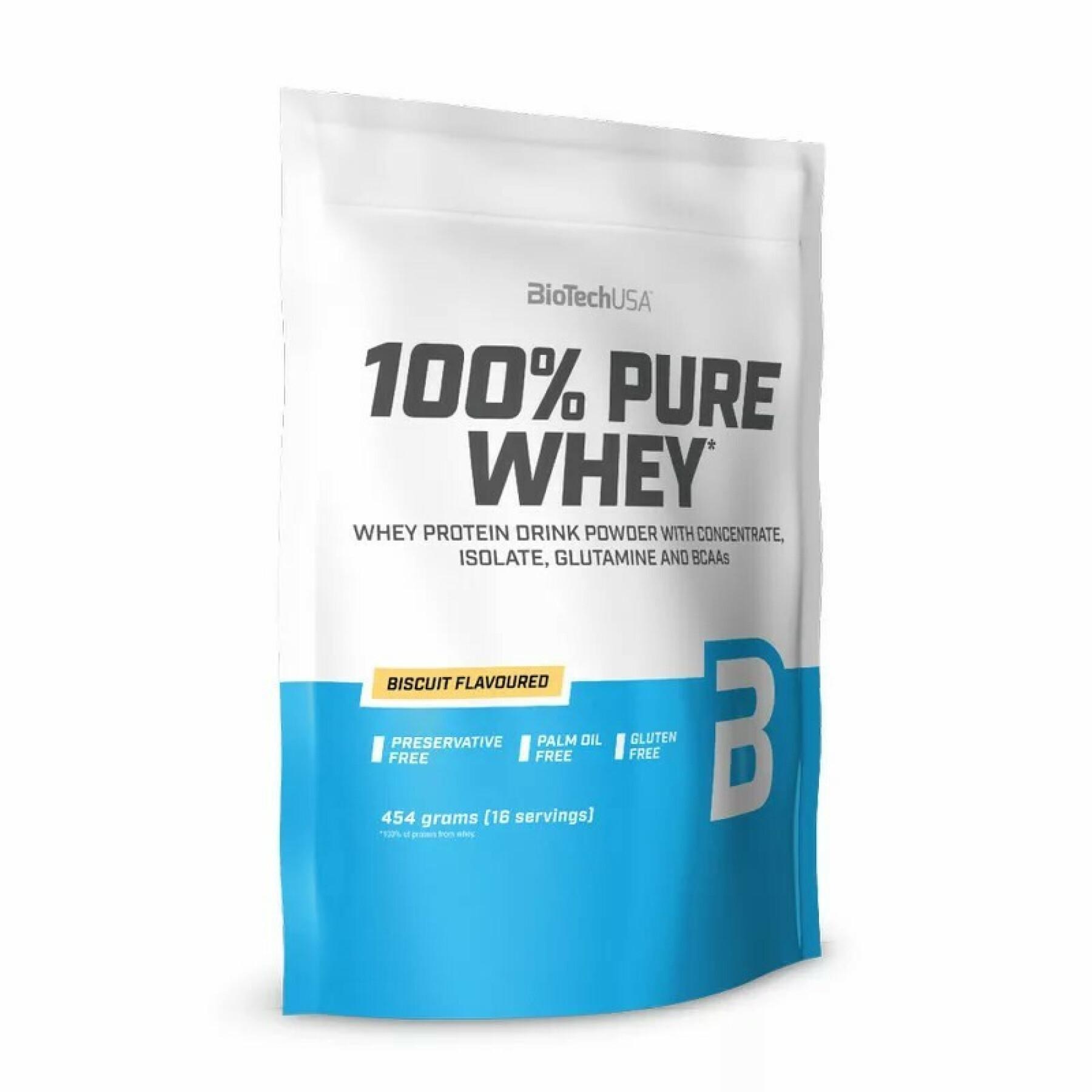 Paquete de 10 bolsas de proteína de suero 100% pura Biotech USA - Biscuit - 454g