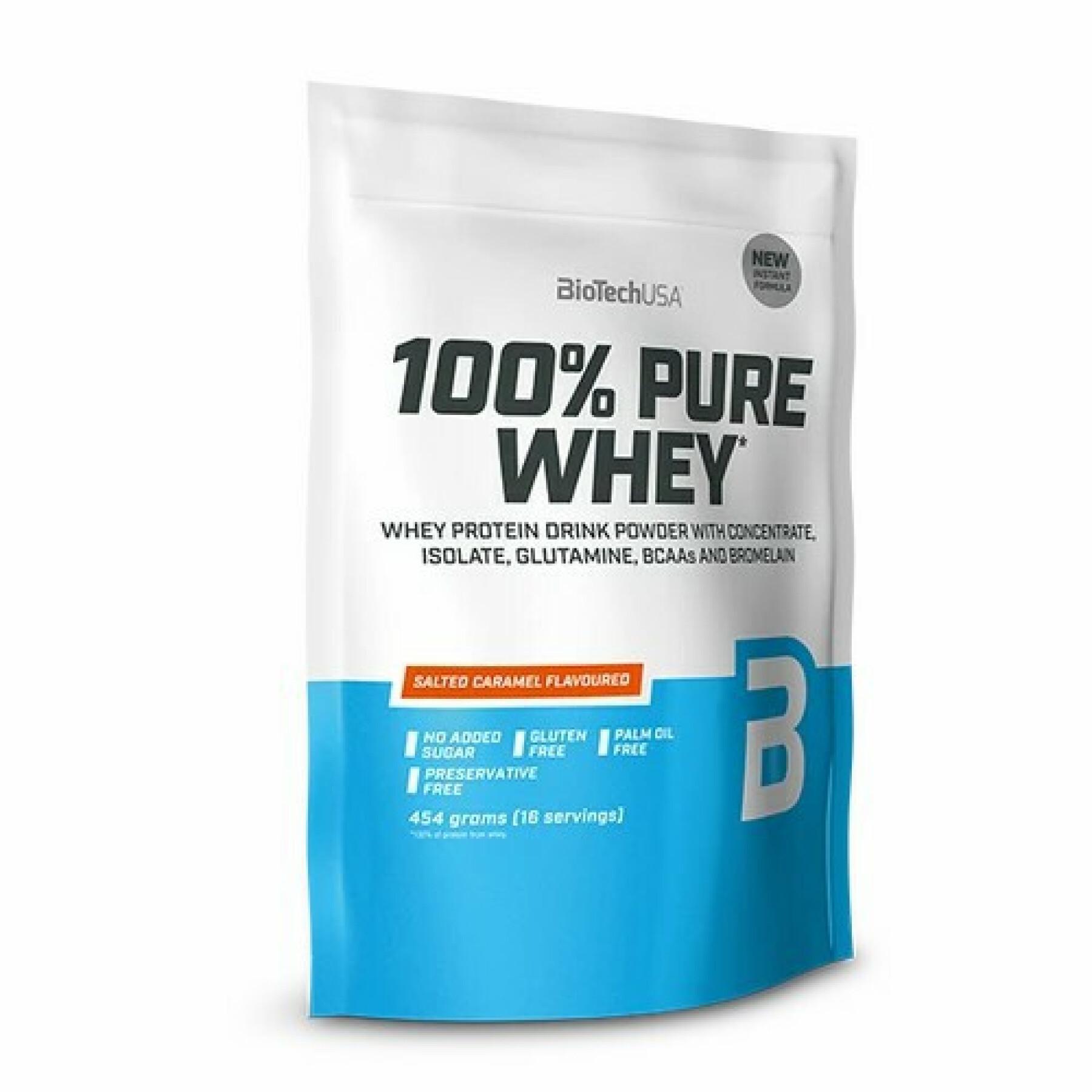 Paquete de 10 bolsas de proteína de suero 100% pura Biotech USA - Caramel salé - 454g