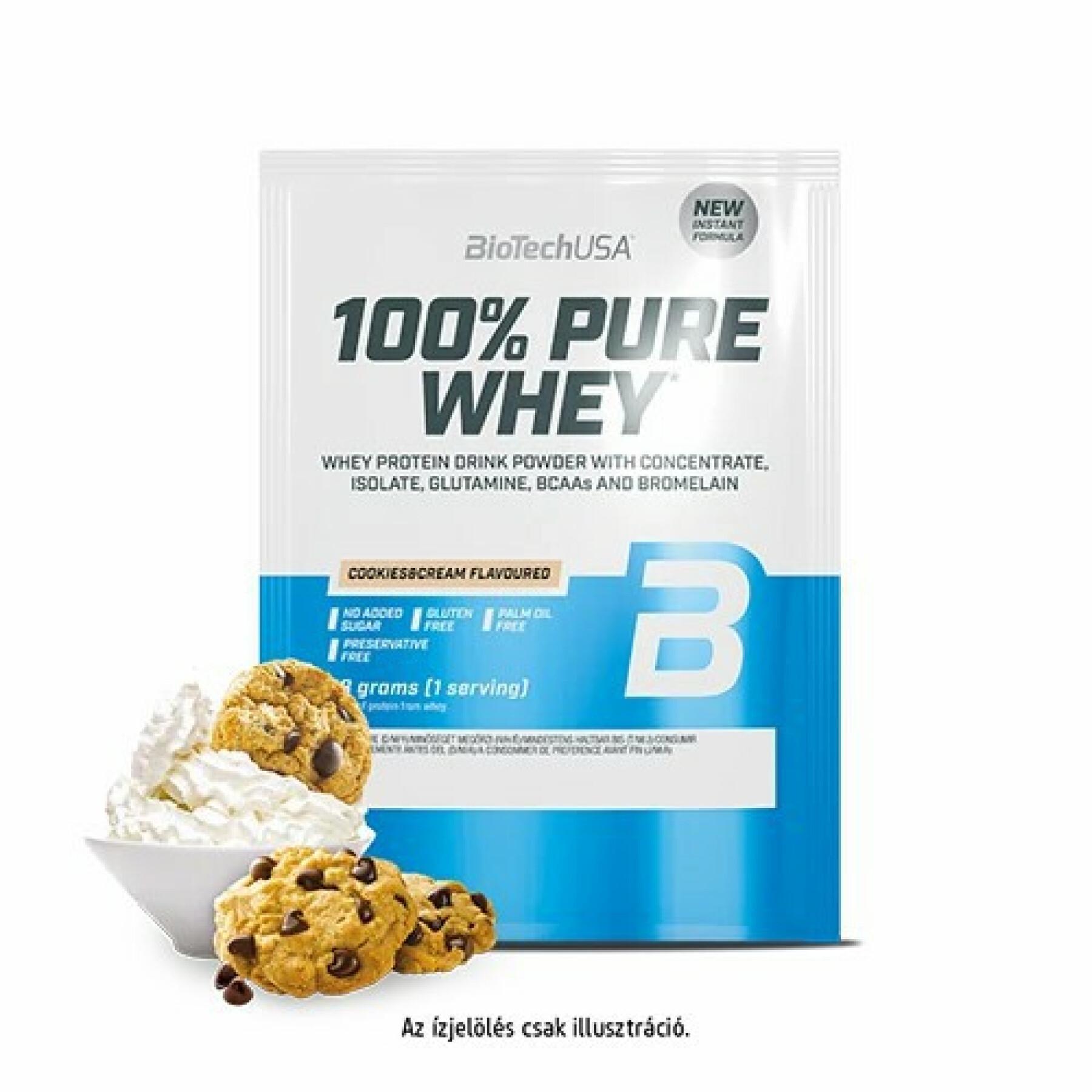 50 paquetes de proteína de suero 100% pura Biotech USA - Cookies & cream - 28g