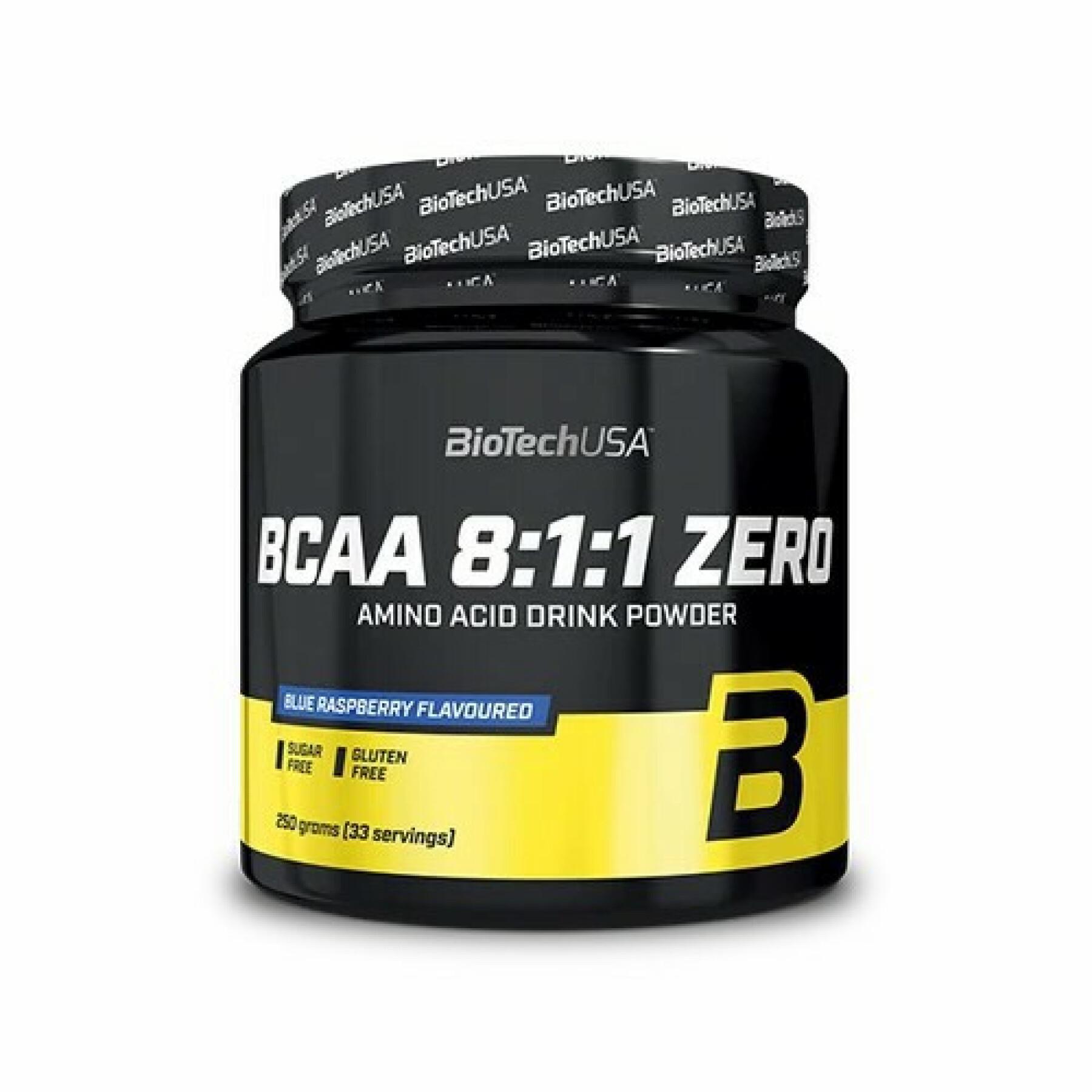 Pack de 10 botes de aminoácidos Biotech USA bcaa 8:1:1 zero - Framboise bleue - 250g