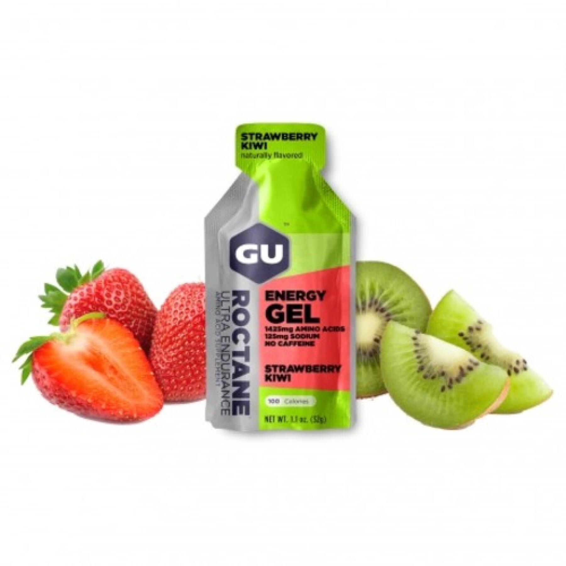 Paquete de 24 geles de roctano Gu Energy fraise/kiwi sans caféine