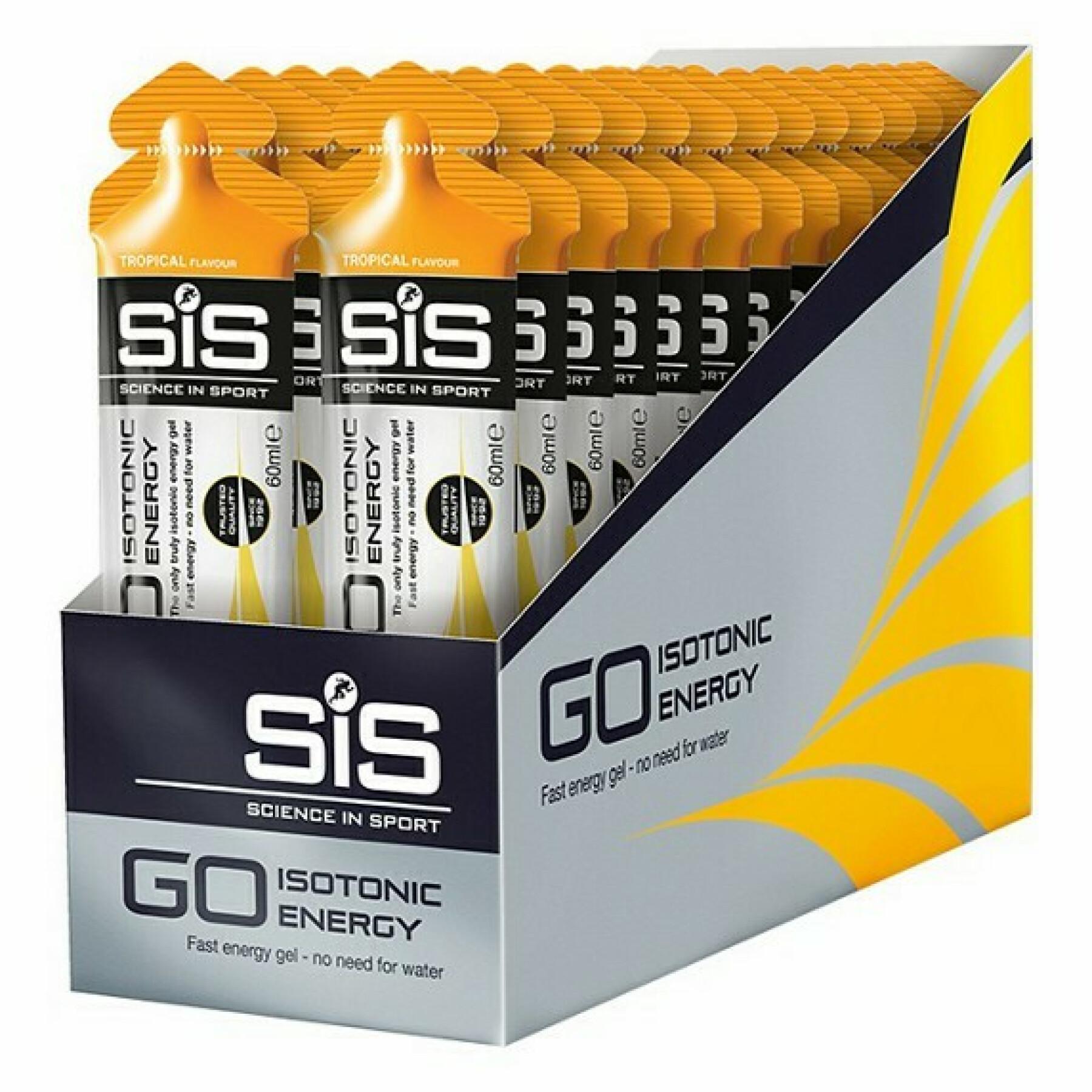 Envase de 30 geles energéticos Science in Sport Go Isotonic - Tropical - 60 ml