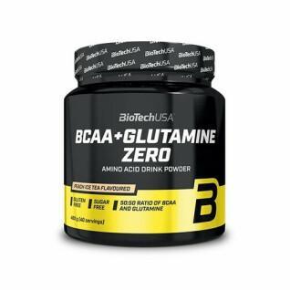 Pack de 10 botes de aminoácidos Biotech USA bcaa + glutamine zero - Thé glacé aux pêches - 480g